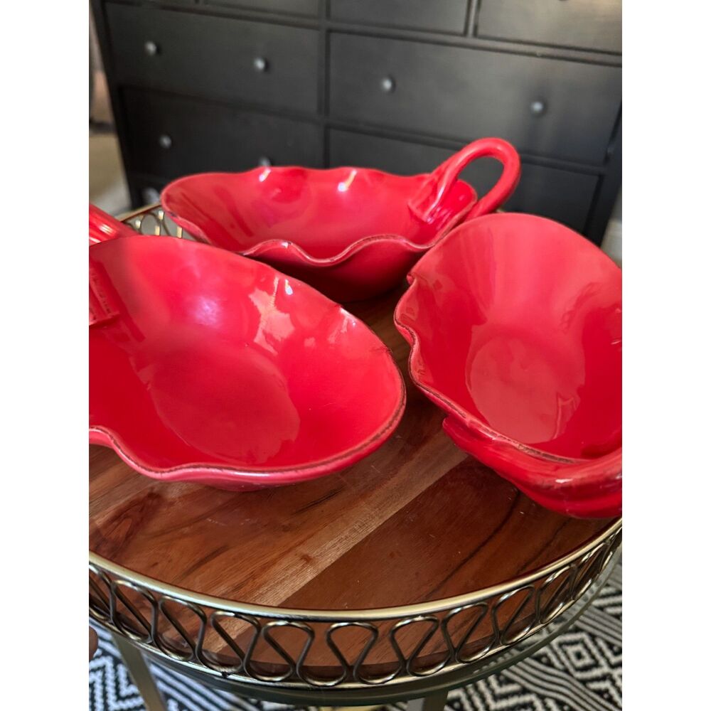 Ceramiche Le Favolose MC Red Italian Pottery 3 Pc Scalloped Serving Bowl Set